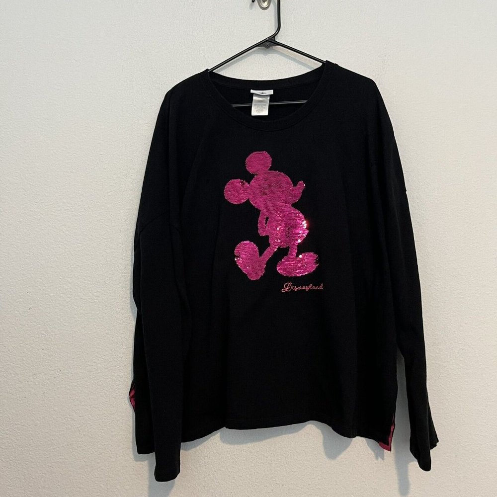Disney Parks Disneyland Reversible Sequin Mickey Mouse Black Sweatshirt Size 1X - Picture 4 of 16